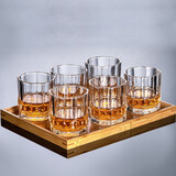 威士忌酒杯洋酒杯啤酒杯水晶玻璃杯套装家用酒具创意烈酒杯酒樽 300ml钻石款 6只+杯盘