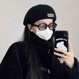 妙奕嘉贝雷帽女帽子春秋冬季前进帽报童画家帽大头围韩版百搭日系显脸小 黑色铁标款百搭毛呢贝雷帽