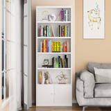 炎恩 书架书柜落地铁艺简易小书架钢制书架现代简约客厅置物柜 柜门白色五层1800*550*330mm