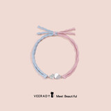 薇拉蒂925银头绳女生成人学生情侣小皮筋扎头发简约网红爱心发饰头饰品 蓝粉绳爱心头绳【换绳色备注】