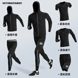 维多利亚旅行者跑步运动套装男秋冬篮球服晨跑速干衣高弹紧身训练羽毛球服5件套