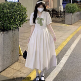恋的连衣裙夏季2024新款法式显瘦气质学院风仙女温柔风学生长裙子夏天 时尚韩版米白色 均码（可备注码数）