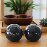 天然玉石健身球手球老年转球按摩实心手转球按摩手握保健球 35毫米直径黑砭石一对