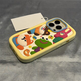 雅见多巴胺卡通动物适用苹果15手机壳立体趣味可爱情侣全包防摔iPhone15pro保护套硅胶软个性夏天新款 【黄边探身四只动物】 iPhone 16 Pro