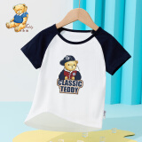 Classic Teddy精典泰迪儿童短袖T恤童装女童上衣男童夏装宝宝衣服1 棒球帽子熊同色插肩深蓝 110