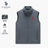 U.S. POLO ASSN.马甲男抓绒摇粒绒秋冬立领无袖背心男装外套 中灰色 XXXXL 