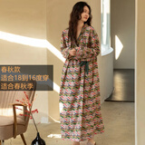 族玛士【软棉棉】睡袍浴袍女2026新款纯棉睡衣裙夏季长袖秋冬家居服套装 S83396#梭织棉裙-海棠千岁绿 XL 【建议145-180斤/160-175CM】