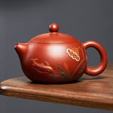 尊壶紫砂壶手工茶具西施壶泥绘莲蓬礼盒装泡茶器 泥绘西施莲蓬