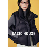 Basic House/百家好黑色立领羽绒马甲冬季保暖无袖白鸭绒短款外套 黑色 S