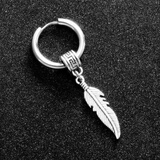 欧美饰品 个性黑色男士经典耳坠耳钉 钛钢耳饰 XYE109S羽毛银色