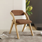 岳虎 实木可折叠椅家用椅子餐椅靠背椅办公椅电脑椅北欧简约便携 折叠升级款#浅色+咖啡色布