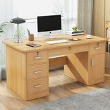 幻狐 （DREAM FOX ） 电脑桌台式家用办公书桌现代简约带抽屉学生学习桌卧室写字桌子 【五抽+柜门】橡胶木色140CM