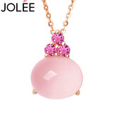 JOLEE项链粉水晶S925银吊坠时尚简约彩宝锁骨链送女生礼物一物一证