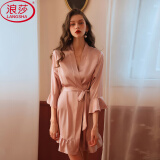 浪莎性感睡袍女法式开衫睡衣宽松高级感情人节冰丝伴娘气质女睡衣浴袍