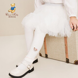 Classic Teddy女童裤子儿童打底裤中小童装春季长裤春装新款衣服 坑条木耳边白色 130