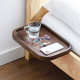 曼好时创意床头置物架卧室实木投影仪床边架免打孔床上收纳架子置物隔板 胡桃色置物架（升级加杯槽）