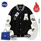 NASA LIKE官方潮牌外套春秋季植绒棒球服男女美式飞行员夹克大码男士上衣服 黑色 加绒加厚款 6XL（建议200-230斤）