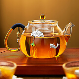 鑫璟仁 泡茶壶玻璃茶水分离家用加厚高硼硅茶壶小号烧水带过滤内胆手工 莲子锦鲤--雅轩壶(900毫升)