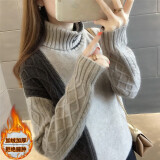 宜惜绮高领毛衣女加绒加厚打底衫秋冬季新款女士宽松可外穿毛针织衫上衣 灰加黑（加绒） 均码