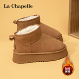 拉夏贝尔雪地靴女鞋冬季加绒保暖棉鞋女士黑色厚底短靴 驼色 40 