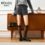 Olrain欧芮儿灰色高腰休闲裤冬季女装通勤百搭毛呢短裤女裤衣服 灰色 XL