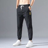 潮西登休闲裤男夏季冰丝薄款工装裤男宽松工装裤牛仔裤束脚弹力长裤 黑色 L