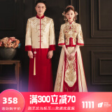 龍曼尼仕金色秀禾服情侣装2024新款新娘结婚礼服中式婚纱古装嫁衣敬酒服 金色红边秀禾双袖款（仅女装） S