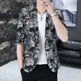 费洛仕夏季七分袖西服男士青年小西装韩版修身非主流中袖潮流薄款发型师 818银色 M