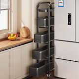 优勤（YOUQIN）厨房夹缝置物架落地多层冰箱侧面抽拉柜果蔬小推车极窄缝隙收纳柜 含轮20cm宽五层黑色【可抽拉】