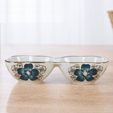 LICHEN日式陶瓷异形料碟酱醋碟调味碗和风系列餐具釉下彩手绘 蓝富贵双格味碟