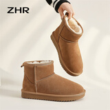 ZHR雪地靴女反绒牛皮保暖女靴明星达人爱穿缝制百搭短靴耐穿加绒棉鞋 驼色（P53-经典款） 38