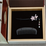 梦君宸黑檀木手工玉簪汉服岫玉古风玉兰花流苏步摇发簪生日情人节礼物 粉晶+木盒包装