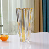 点特 欧式创意水晶玻璃彩色花瓶客厅摆件插花富贵竹水培干花简约大号 （描金）棱镜花瓶 25cm