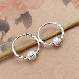 芙蕖小耳圈个性990足银耳环女气质足银耳饰品耳骨环耳钉睡觉免摘 麻花磨砂转运珠耳环