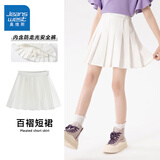 真维斯女童百褶裙学院风儿童裙子春季女孩中大童格子短裙可爱jk裙童装 白 160