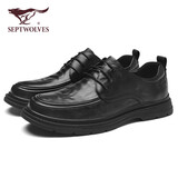 七匹狼男鞋头层牛皮皮鞋软底舒适休闲鞋正装鞋男W8243060633 黑色 41 