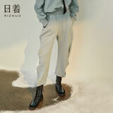 日着原创设计2024年春季新款宽松显瘦高腰束脚运动休闲哈伦卫裤女 liu liu蓝 M