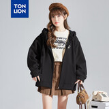 唐狮（TonLion）2025针织外套女休闲卫衣开衫连帽上衣 加绒款/黑色 M