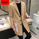 卡度顿春秋季妮子大衣男韩版纯色修身中长款毛呢外套男上衣商务休闲风衣 卡其色 2XL （140-160斤左右）