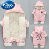 迪士尼（Disney）2025年新生婴儿冬款衣服加绒夹棉宝宝连体衣外出加厚棉衣爬服冬季 BB-印花熊  粉色 冬装 73cm 73码(11-16斤左右)