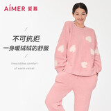 爱慕内衣秋冬舒适半边绒睡衣女家居服套装绵绵冬季AM466801粉160