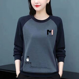 岩霓100%纯棉长袖t恤女中年圆领拼接印花2025春秋新款上衣宽松打底衫 灰色龙猫 L 【建议100-115斤】