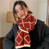 缔晶围巾女秋冬季2025新款千鸟格围巾女士长款围脖礼盒装高档加厚实用 经典红色菱格围巾-A855