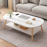 人文成家茶几客厅简约沙发边几家用小户型储物小桌子创意圆形组合阳台矮桌 【椭圆双层】暖白色120*60cm