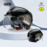 DAVID头盔电动车夏季3c认证哈雷摩托车半盔大头围新国标A男女士夏季通风透气防晒安全帽 黑海盗长透镜+透明短镜