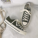 战澈低帮透气帆布鞋男女学生经典百搭板鞋潮流情侣休闲低邦运动鞋 橄榄绿 38