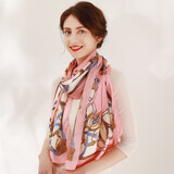 达芬奇密码100%桑蚕丝真丝丝巾女士杭州丝绸围巾披肩秋冬纱巾妈妈节日礼物 巴洛克 粉