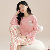 猫人（MiiOW）睡衣女纯棉长袖长裤春秋套装小熊印花全棉可外穿家居服两件套 02E87229粉色 M 【建议80-100斤】