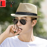 LUCALY男士礼帽 高档帽子男士夏天英伦爵士帽韩版潮小礼帽遮阳帽子中年出游礼帽男青年 卡其 成人均码【56-58cm】