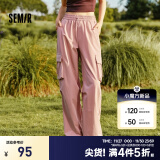 森马（Semir）休闲裤女抽绳工装裤甜酷冬肌理阔腿裤百搭 粉红60056 170/74A/XL